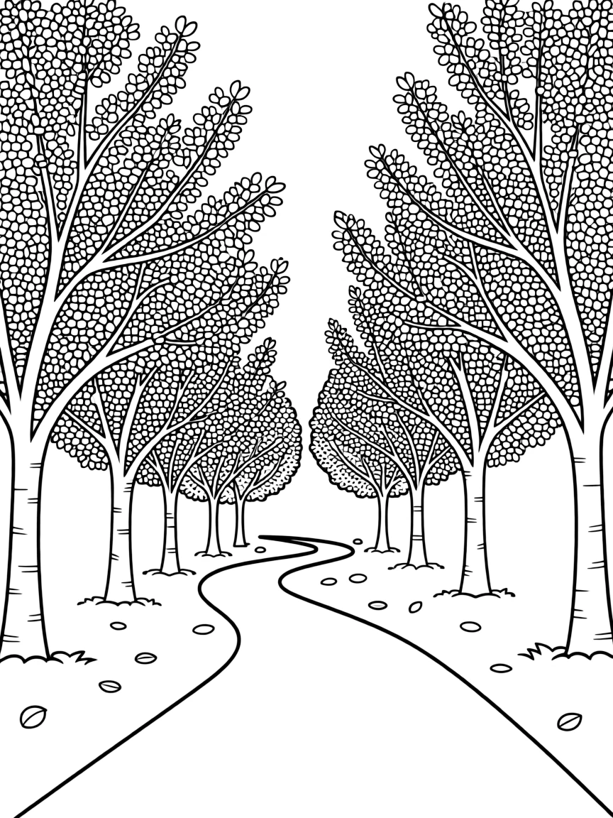 Cherry trees in full bloom along a path