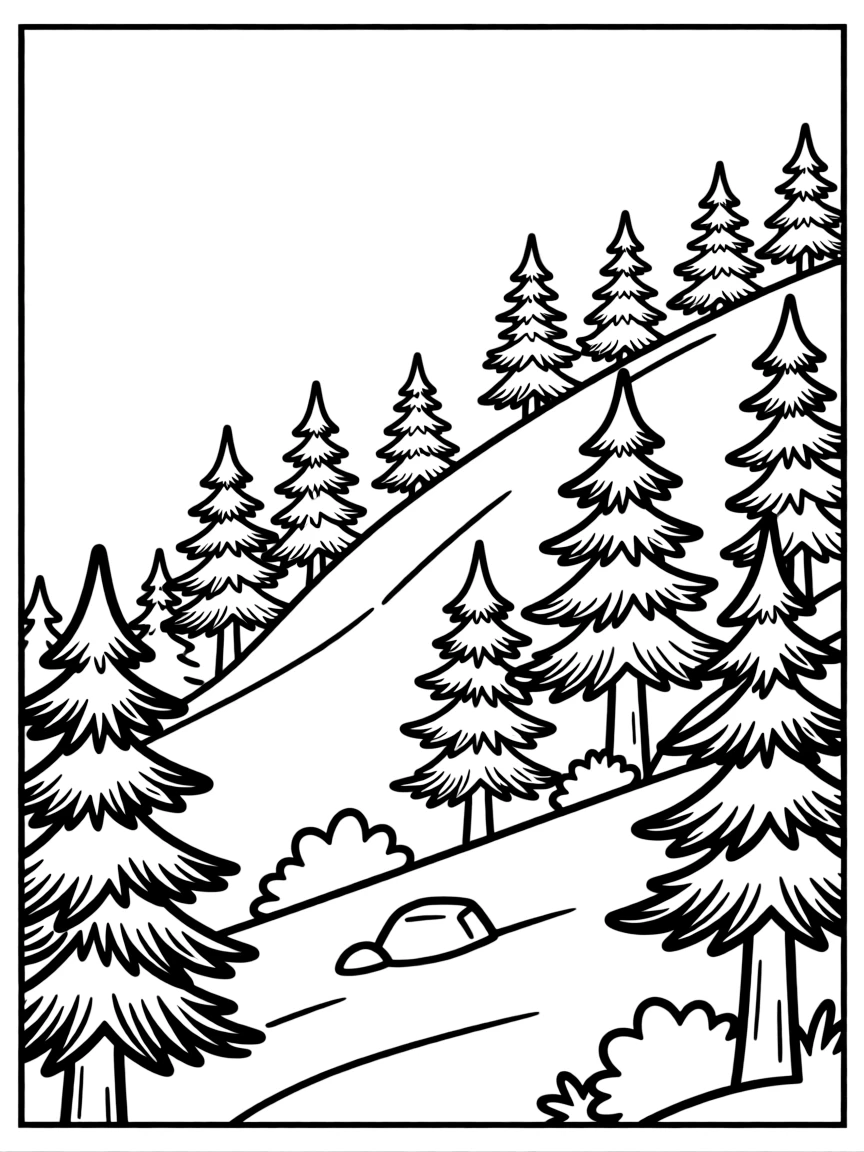 Pine trees on a mountain slope with detailed needles