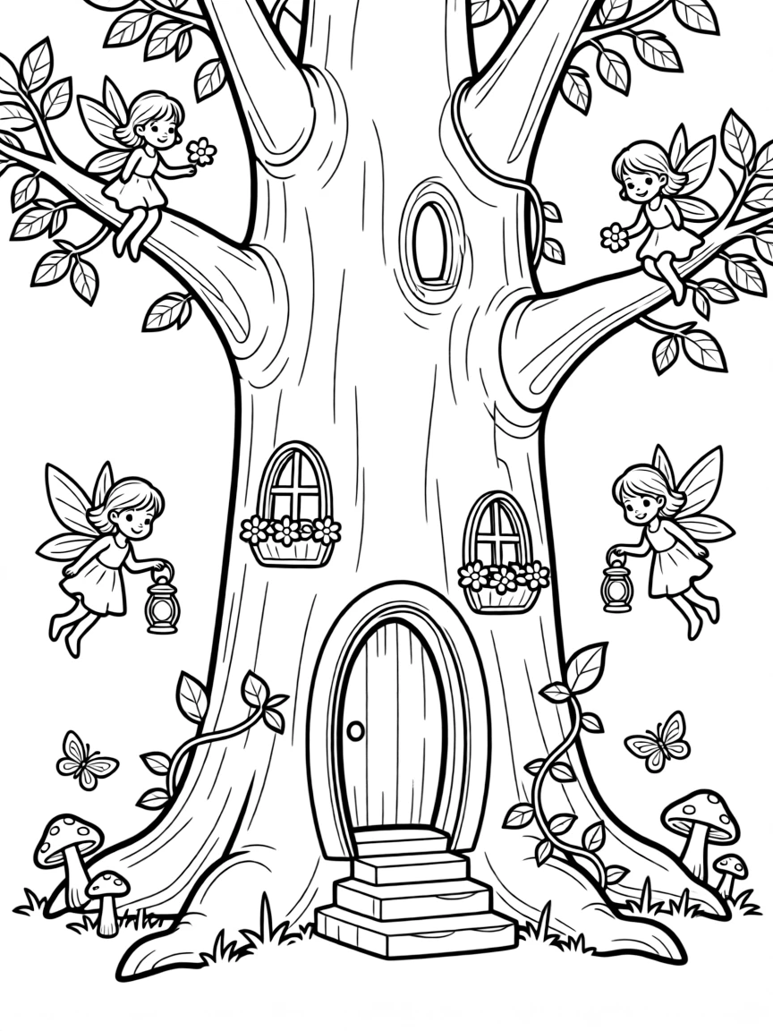 A hollow tree trunk that's become a fairy home