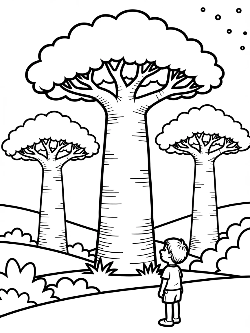Baobab trees with their distinctive silhouettes
