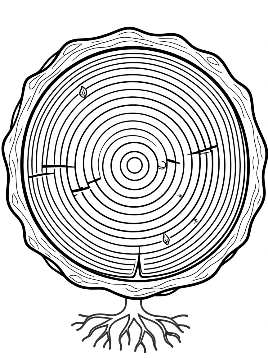 A detailed cross-section of a tree showing rings