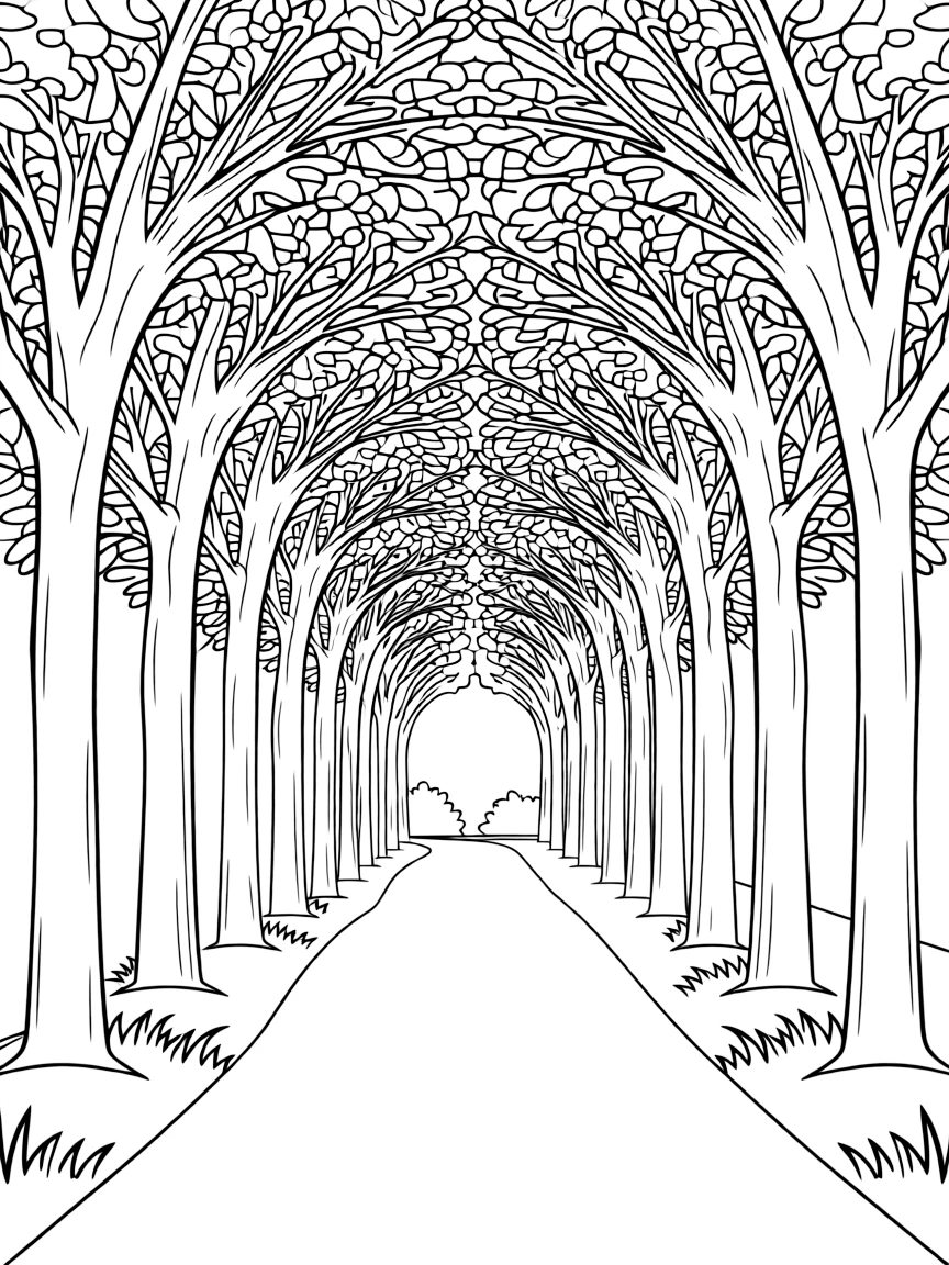An avenue of poplar trees creating a tunnel