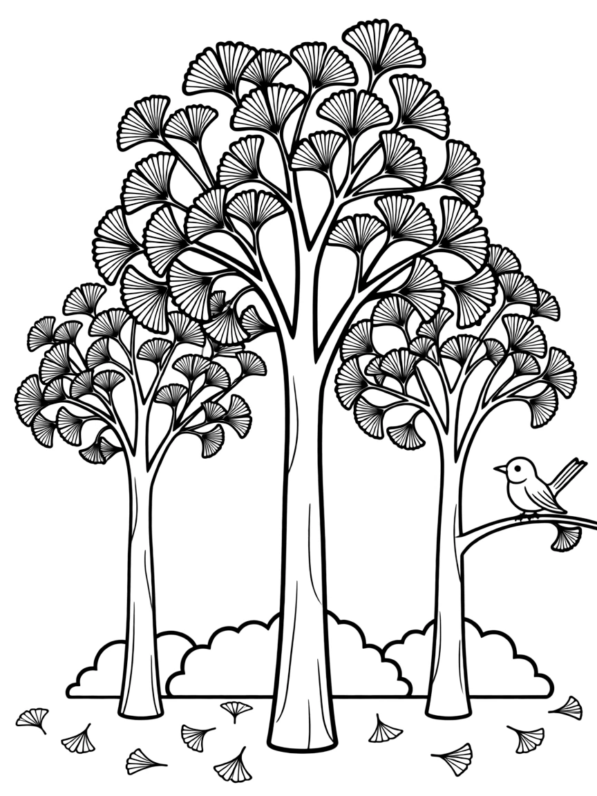 Ginkgo trees with their distinctive fan-shaped leaves
