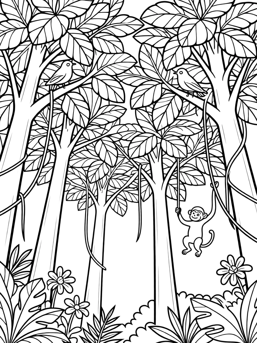 A rainforest canopy from below