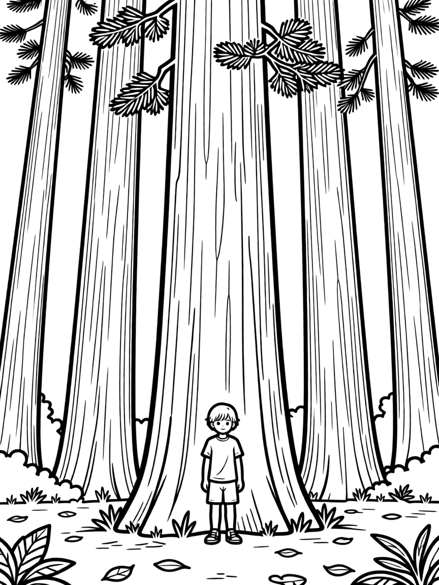 Redwood trees towering with a person for scale