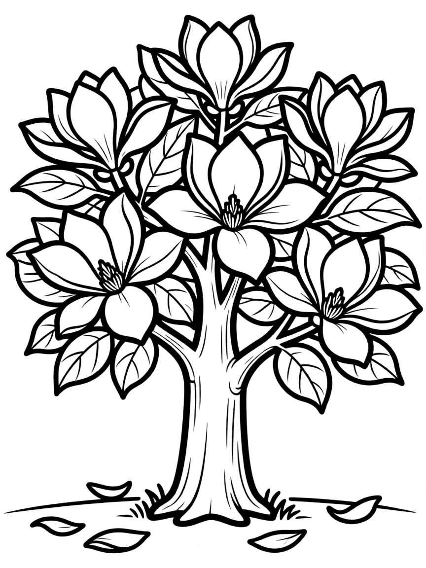Magnolia tree with large, fragrant blossoms