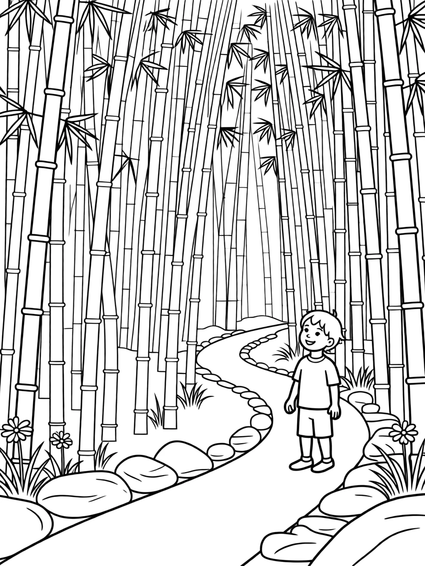 A path through a bamboo forest