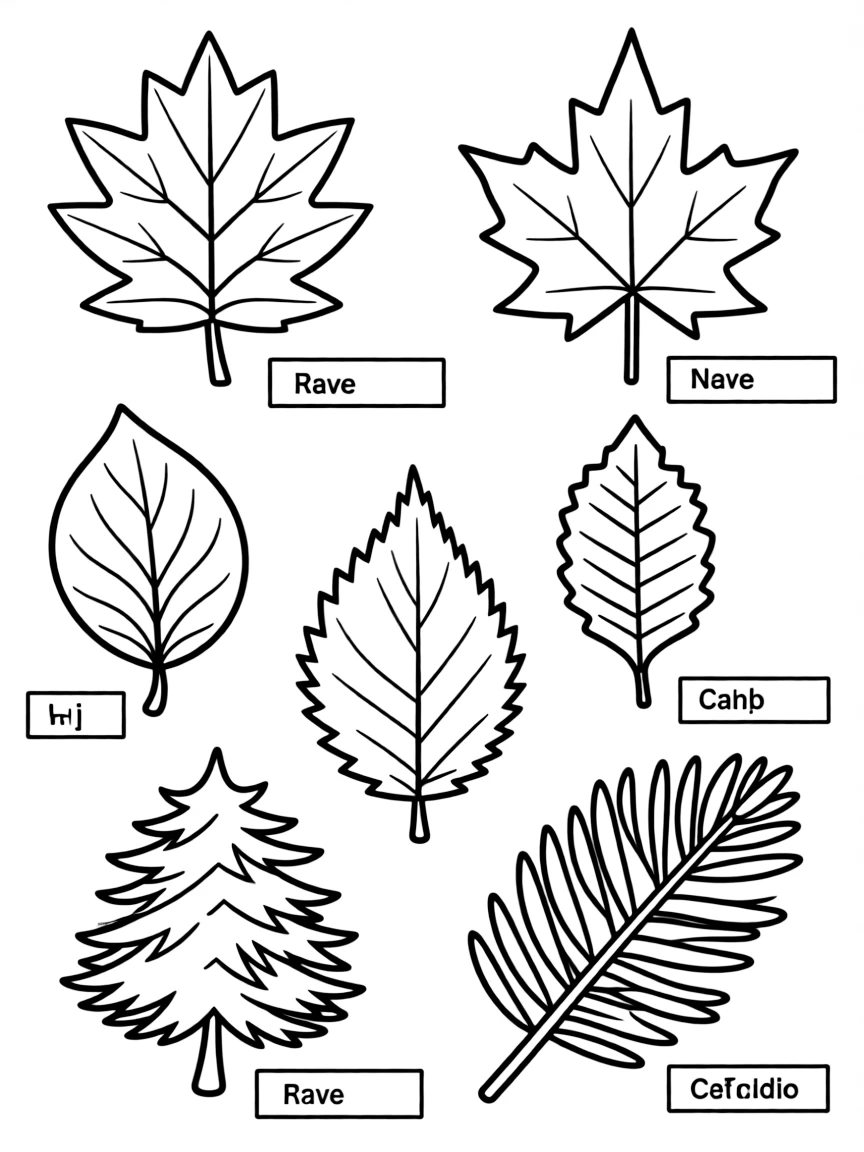 A detailed illustration of tree leaves identification chart