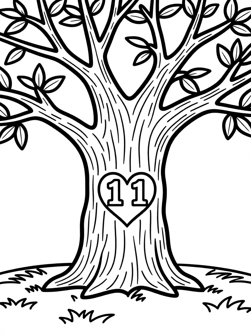 A tree with carved initials and a heart