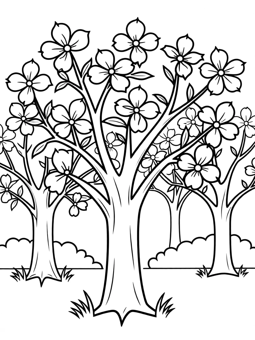 Dogwood trees in bloom with their signature flowers