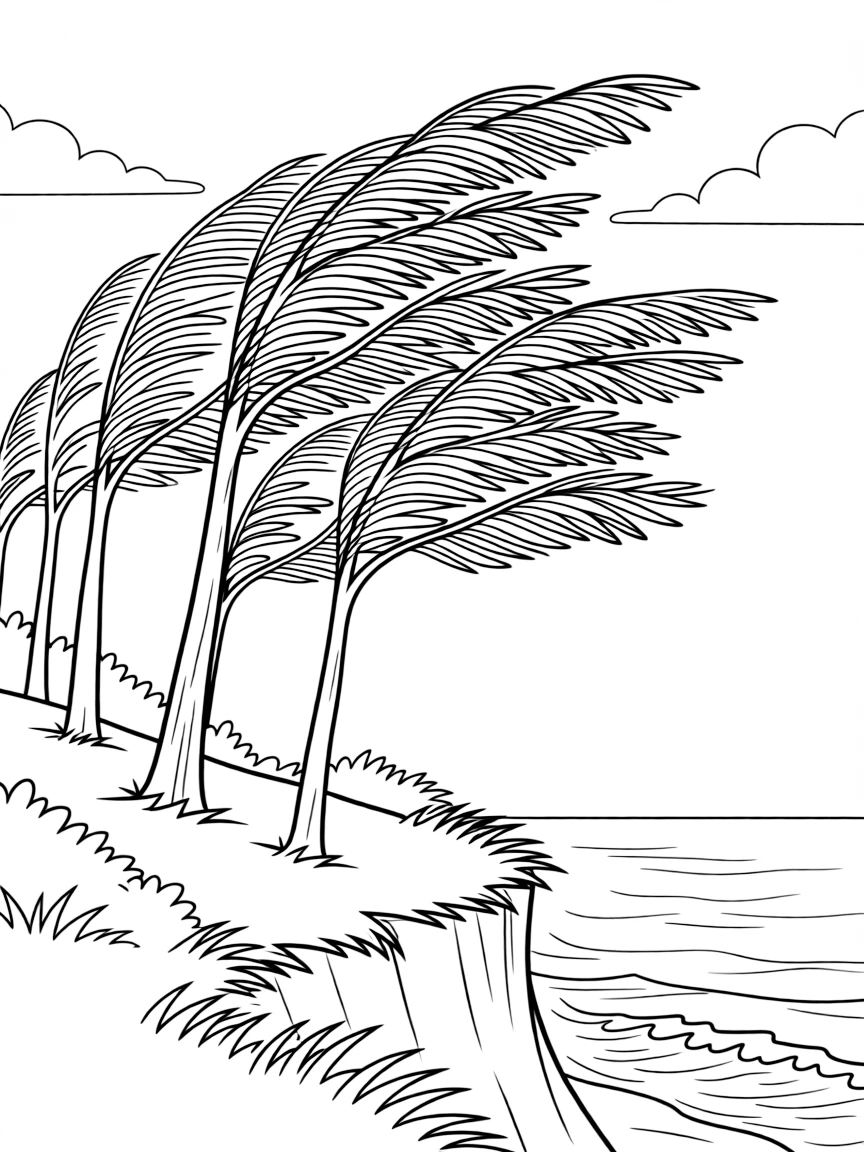 Wind-swept trees on a coastal bluff