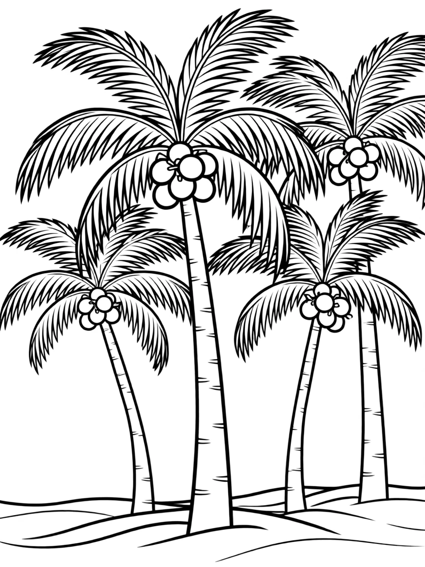 Coconut palms with detailed fruits