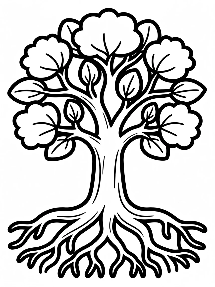 A tree of life design with roots and branches