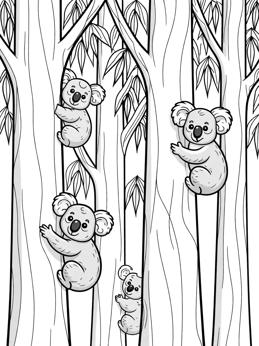 Eucalyptus trees with koalas among the branches
