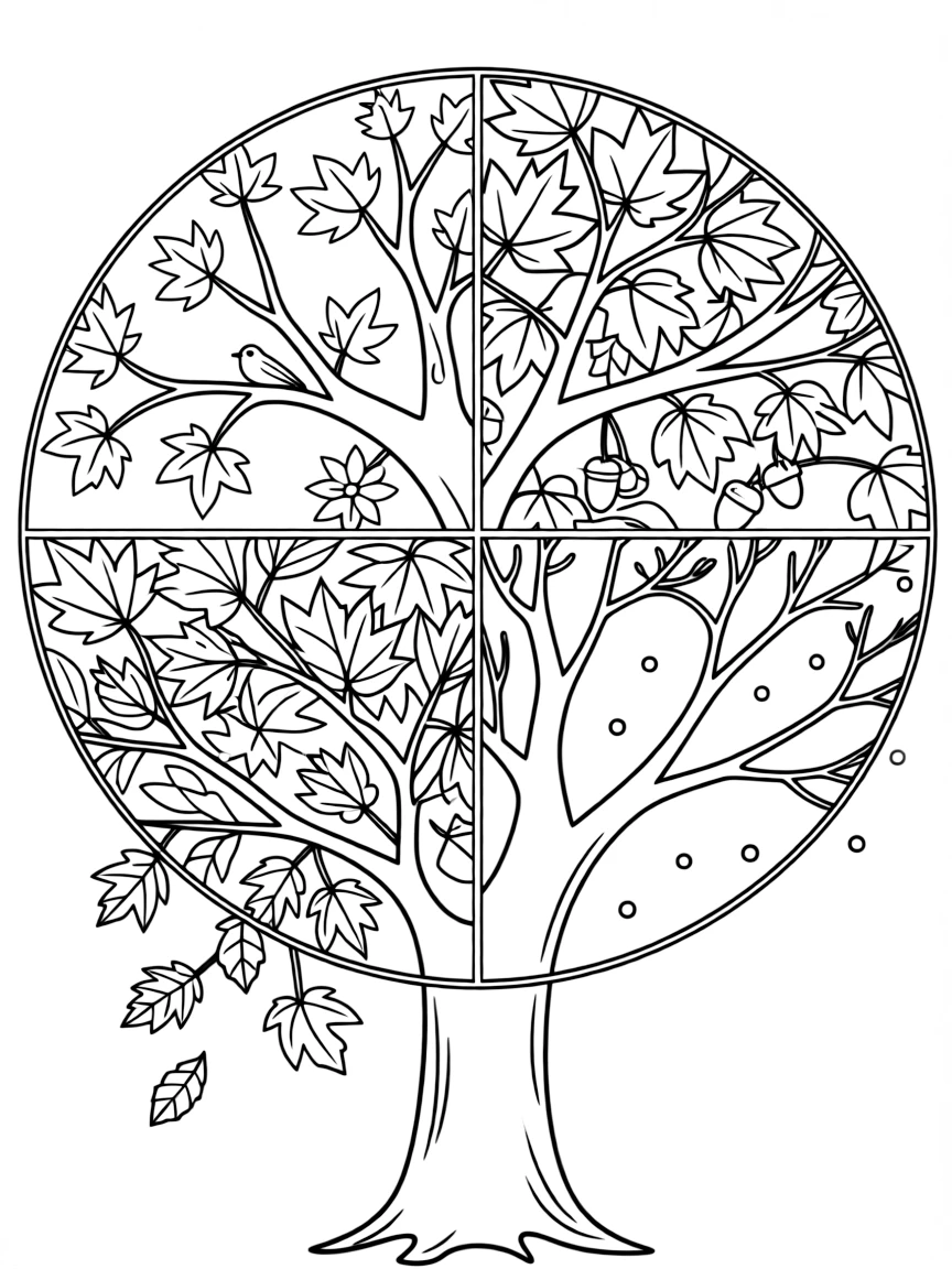 A maple tree through four seasons in quadrants