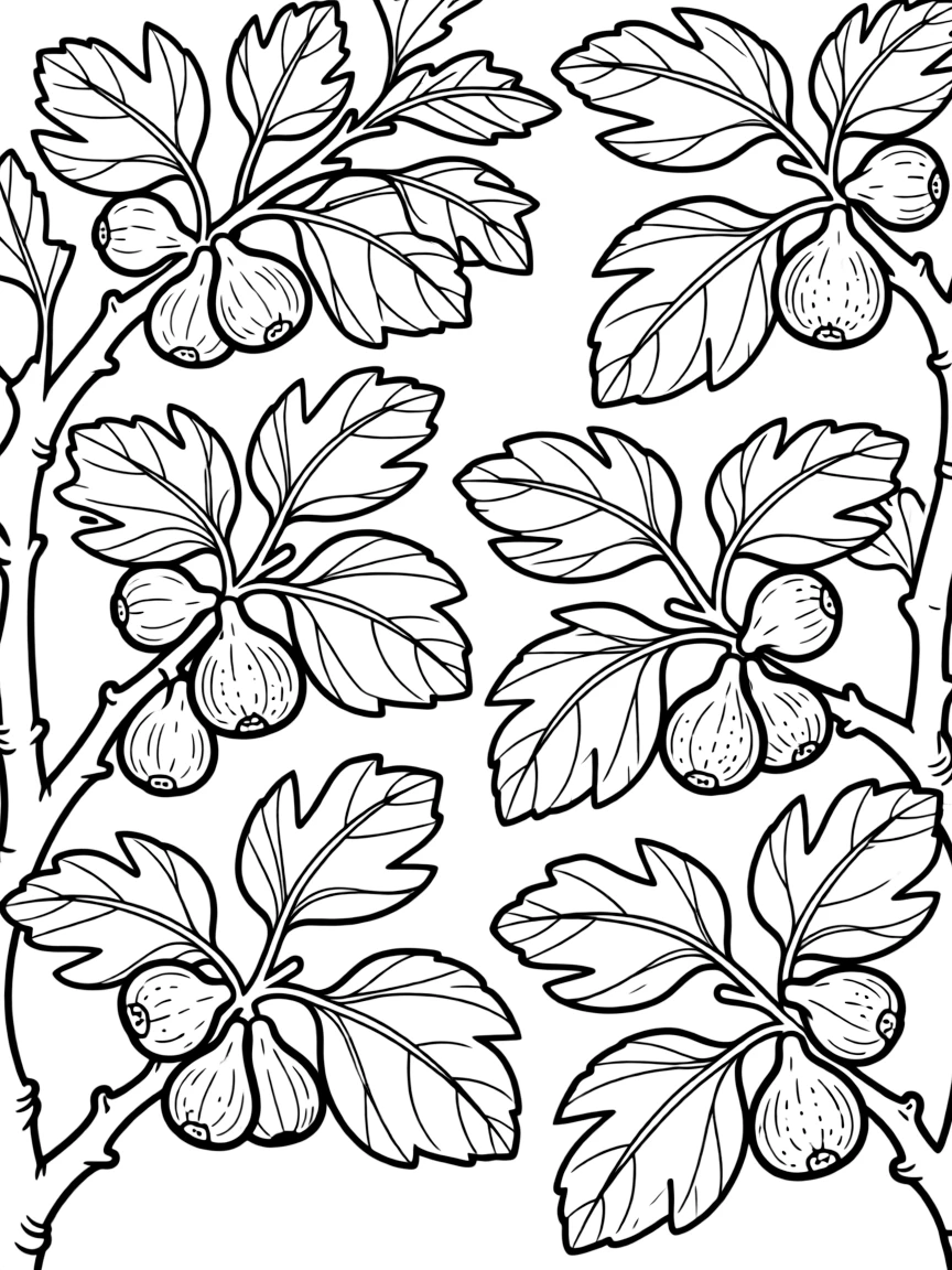 Fig trees with detailed fruit and leaves