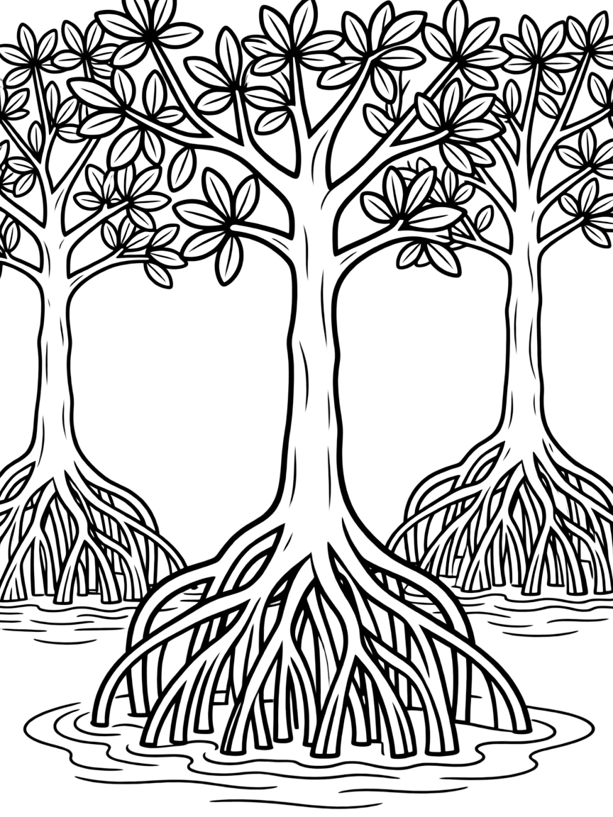 Mangrove trees with their complex root systems
