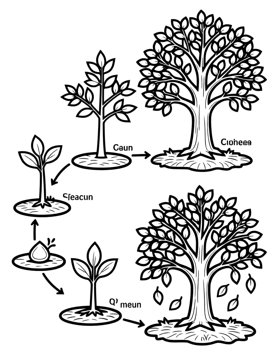 A detailed illustration of a tree's life cycle