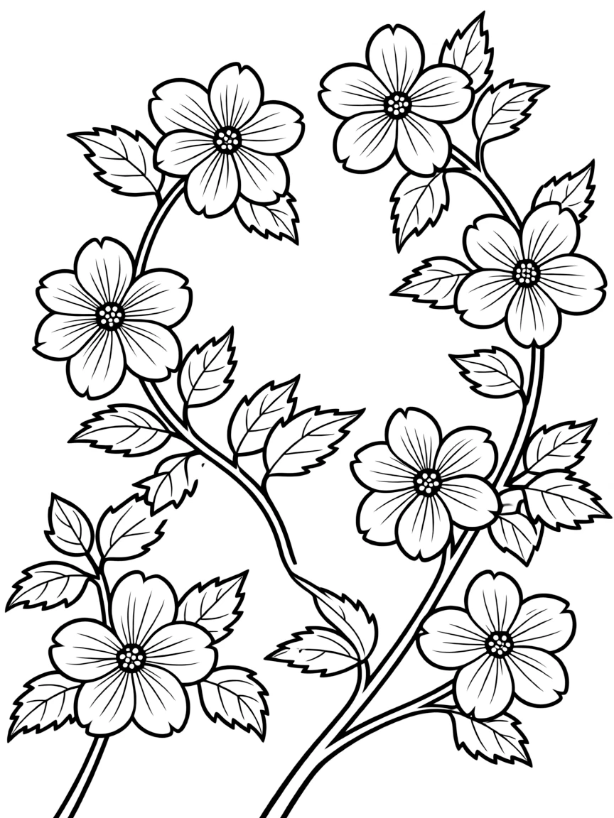 Flowering dogwood branches with detailed blossoms