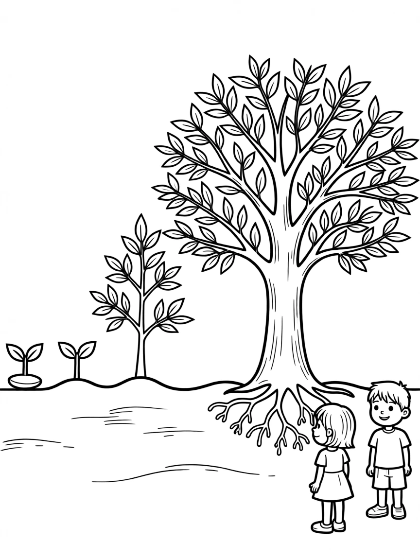 A detailed illustration of how a tree grows