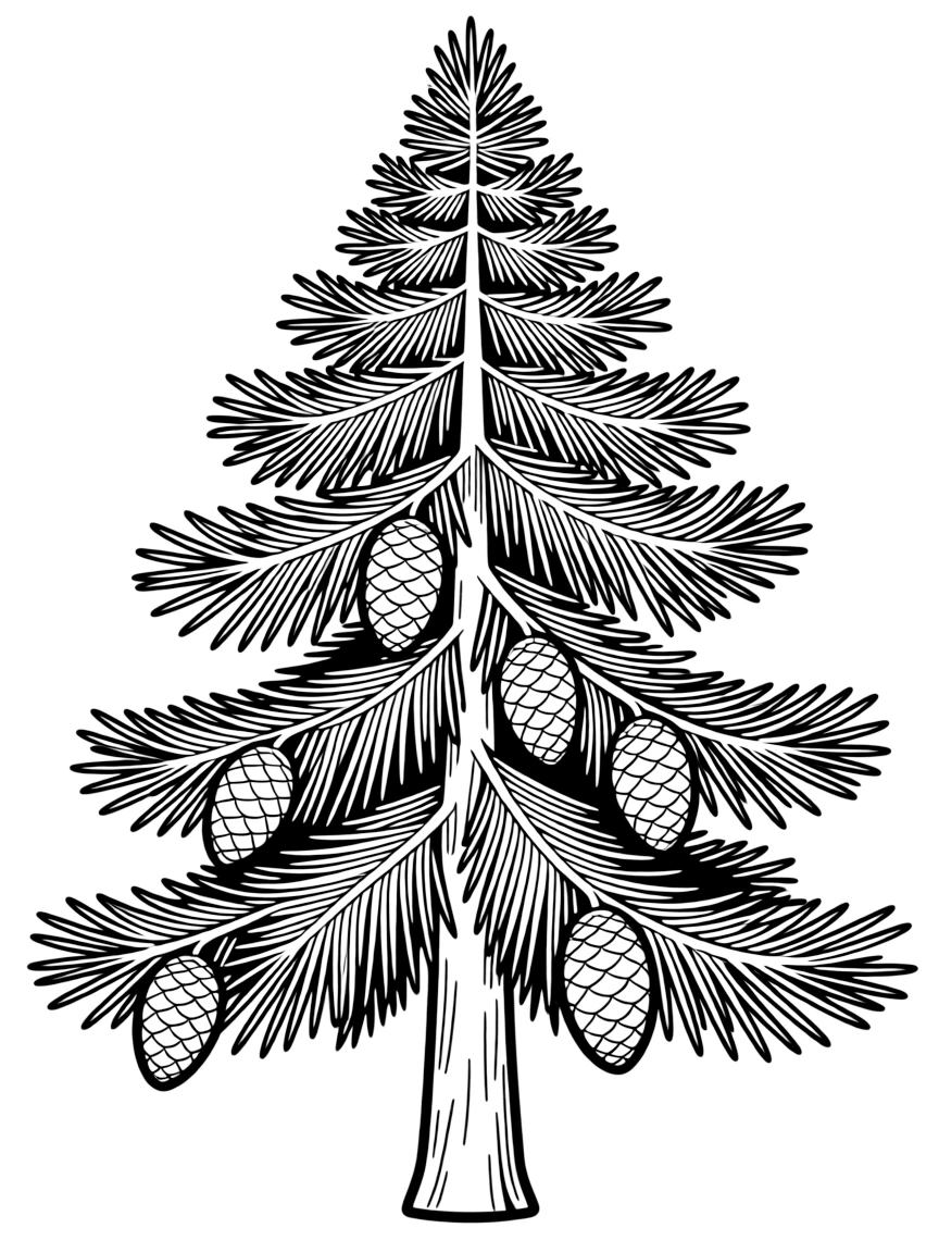 A cedar tree with detailed needles and cones