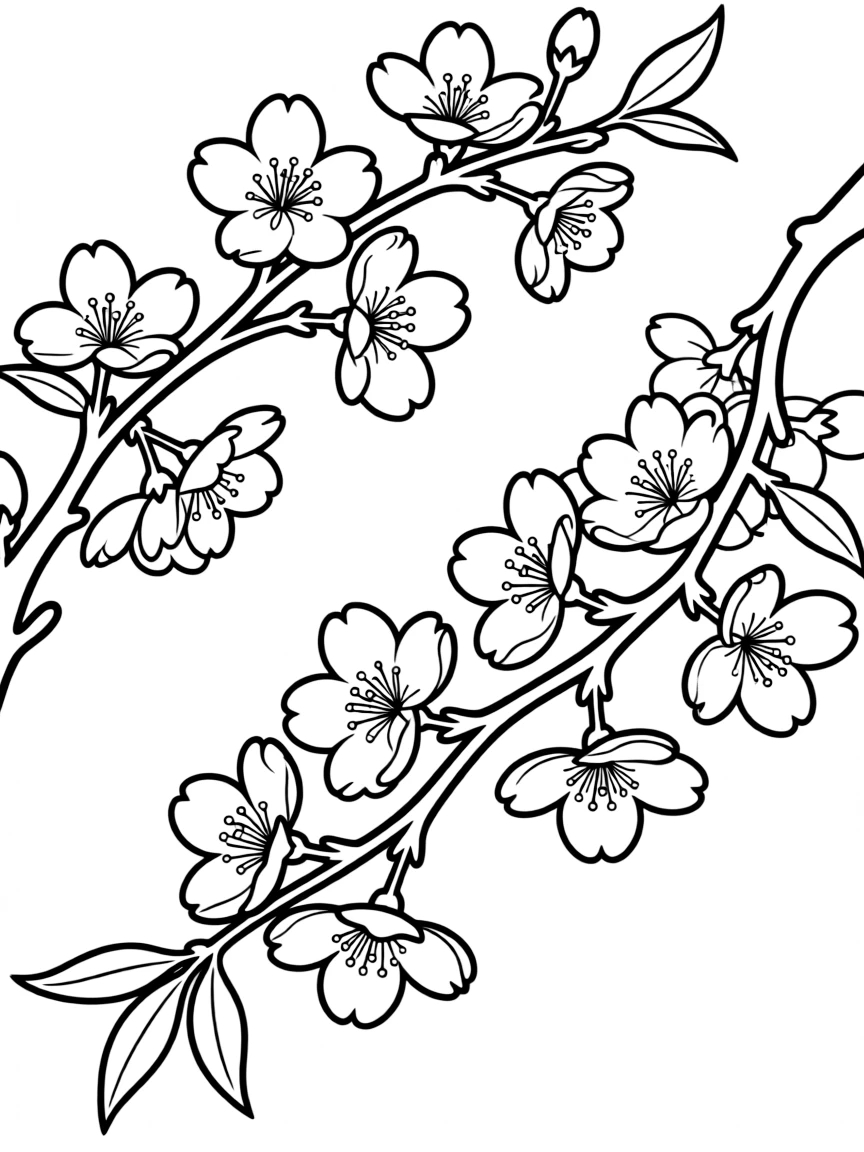 Sakura (cherry blossom) branches with detailed flowers