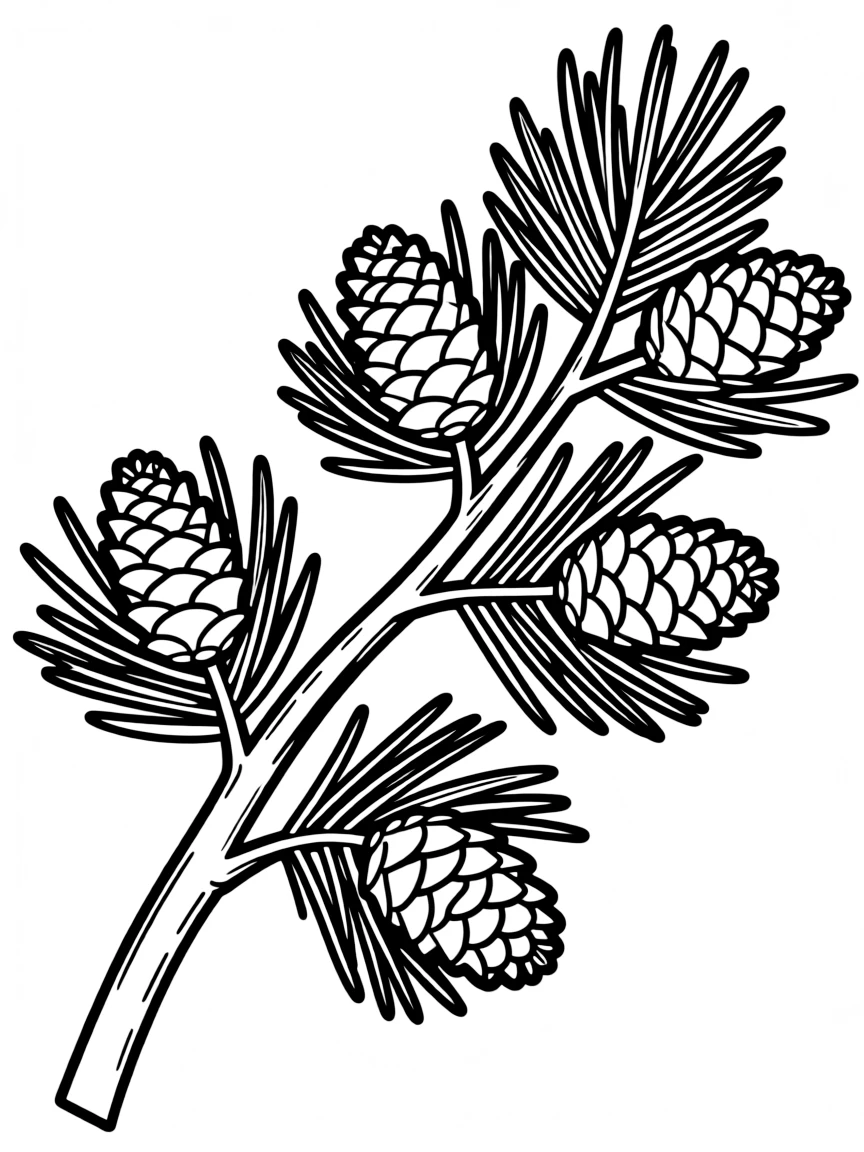 Detailed pine cones on branch tips