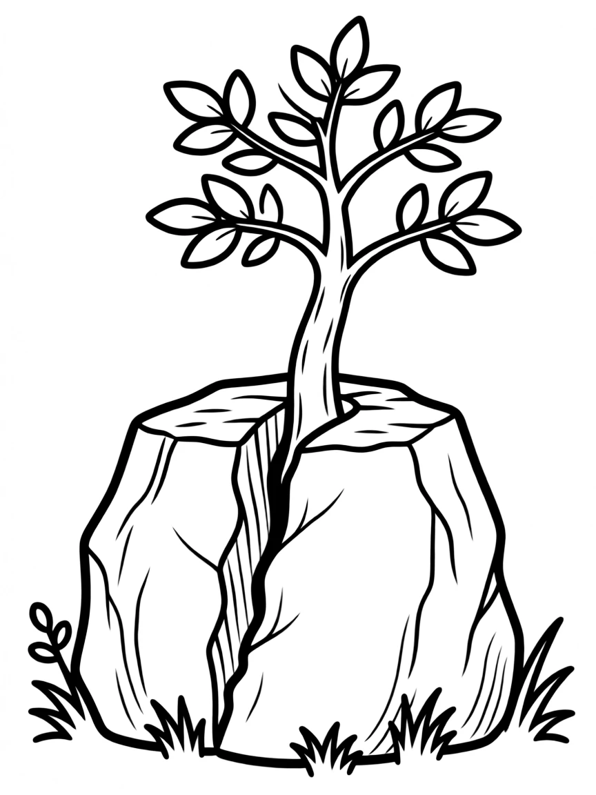 A tree growing from a crack in a boulder