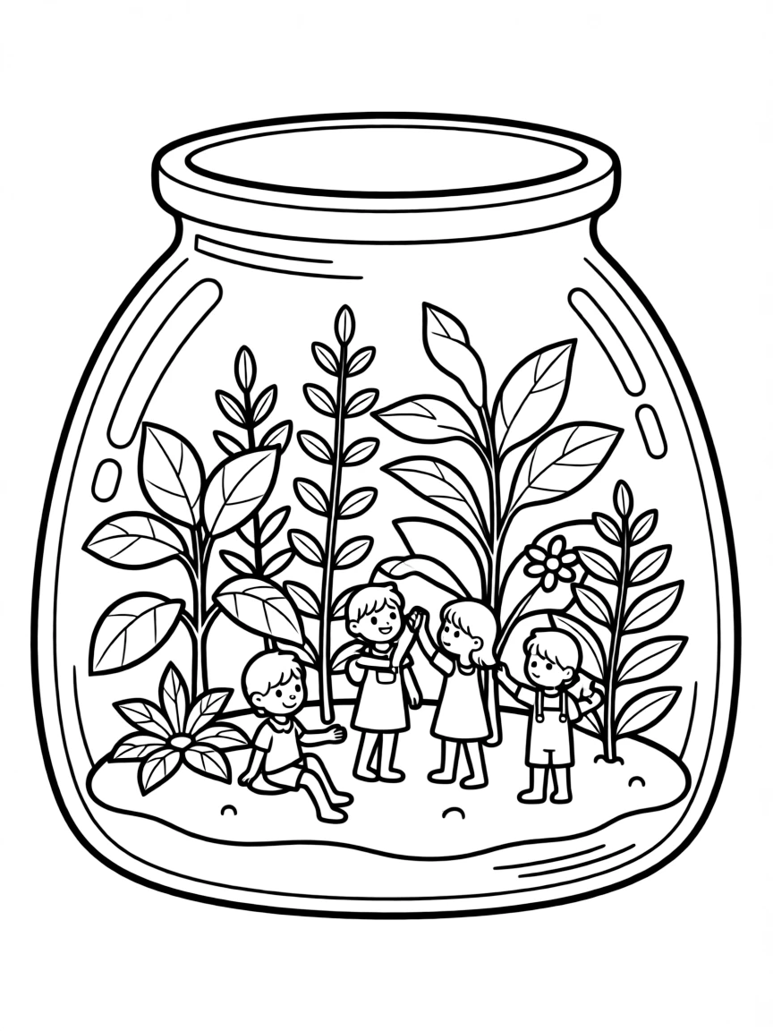 A terrarium with miniature plants and figurines