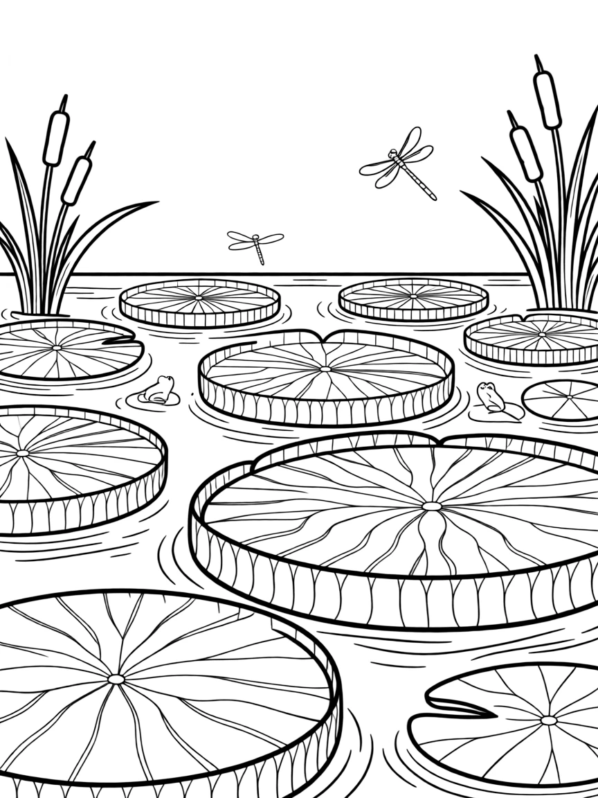 Giant lily pads on a pond with detailed texture