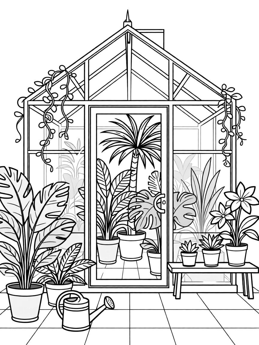A greenhouse filled with exotic plants