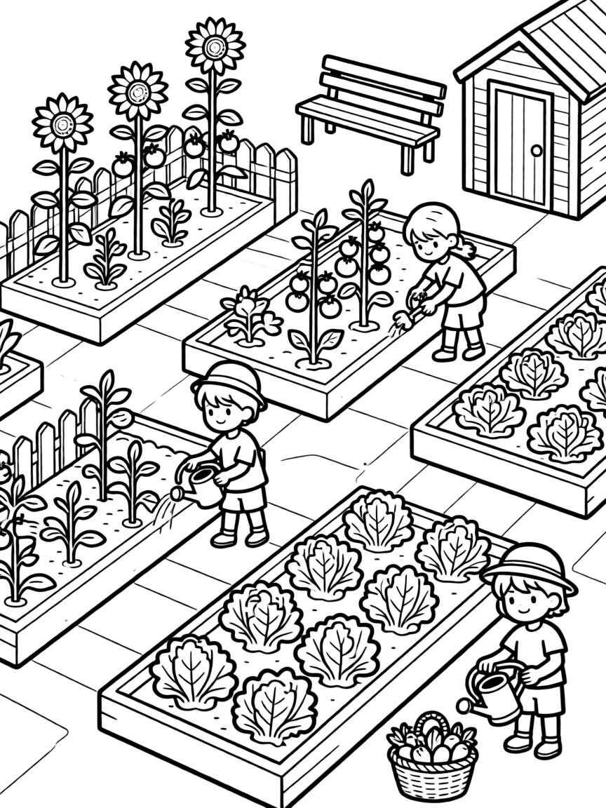 A community garden with different plots