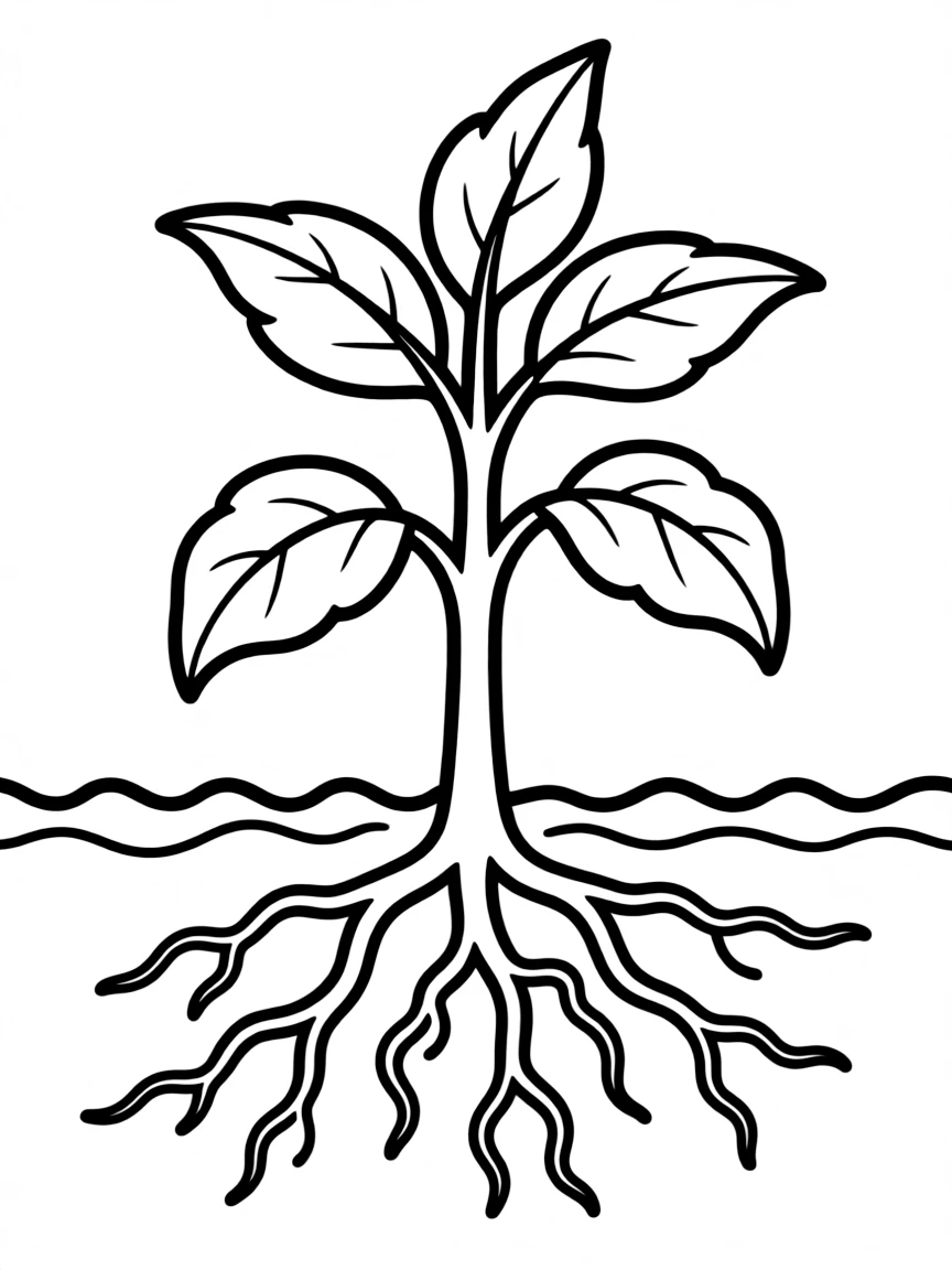 Plant roots systems shown underground