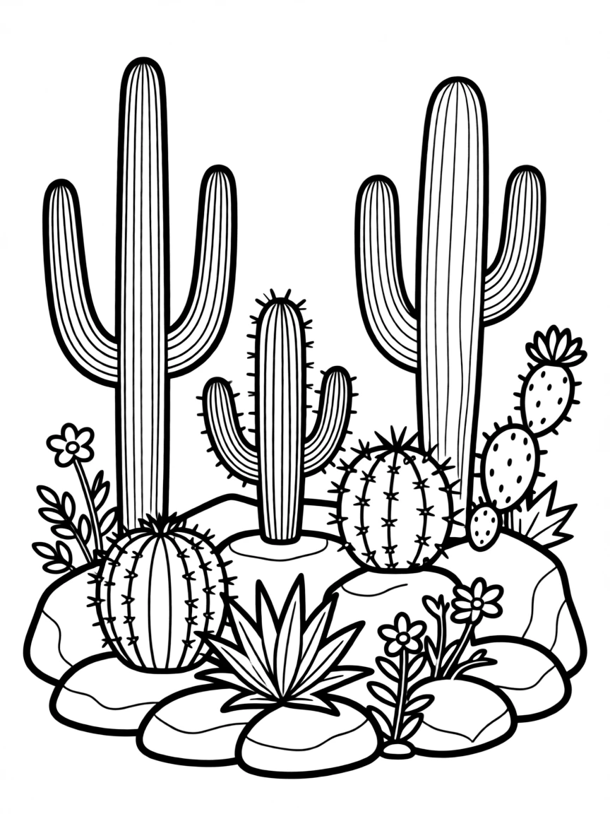 Desert plants arranged in a rock garden