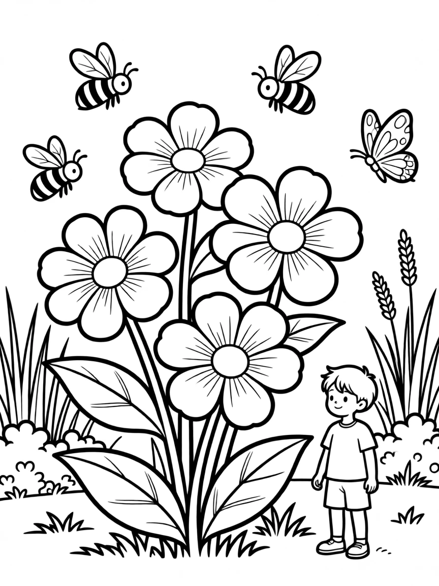 A pollinator garden with bees and butterflies