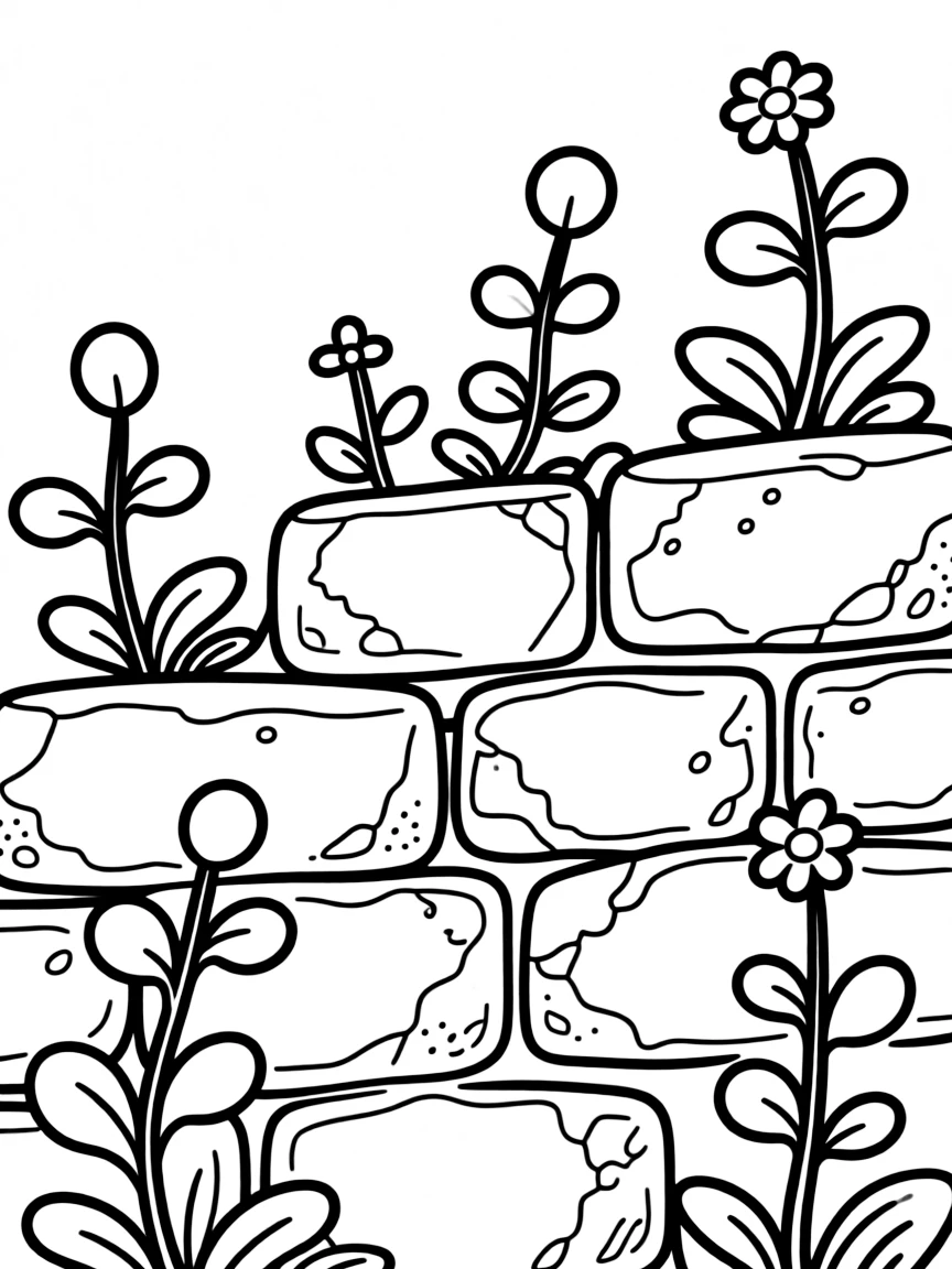 A stone wall with plants growing from crevices