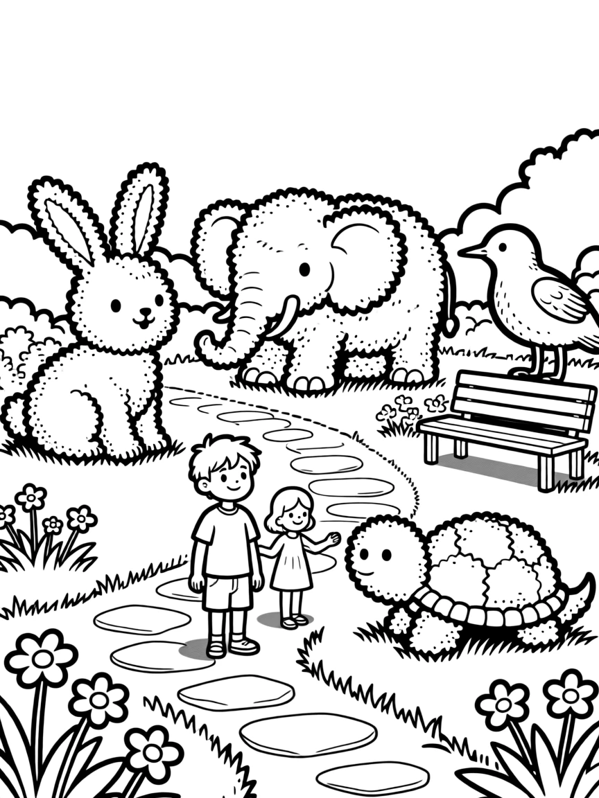 Topiary garden with animals shaped from bushes
