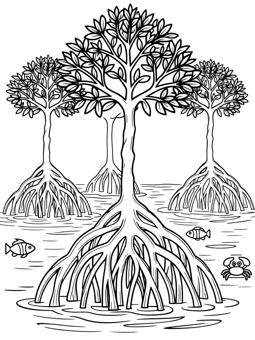 Detailed roots of mangrove plants