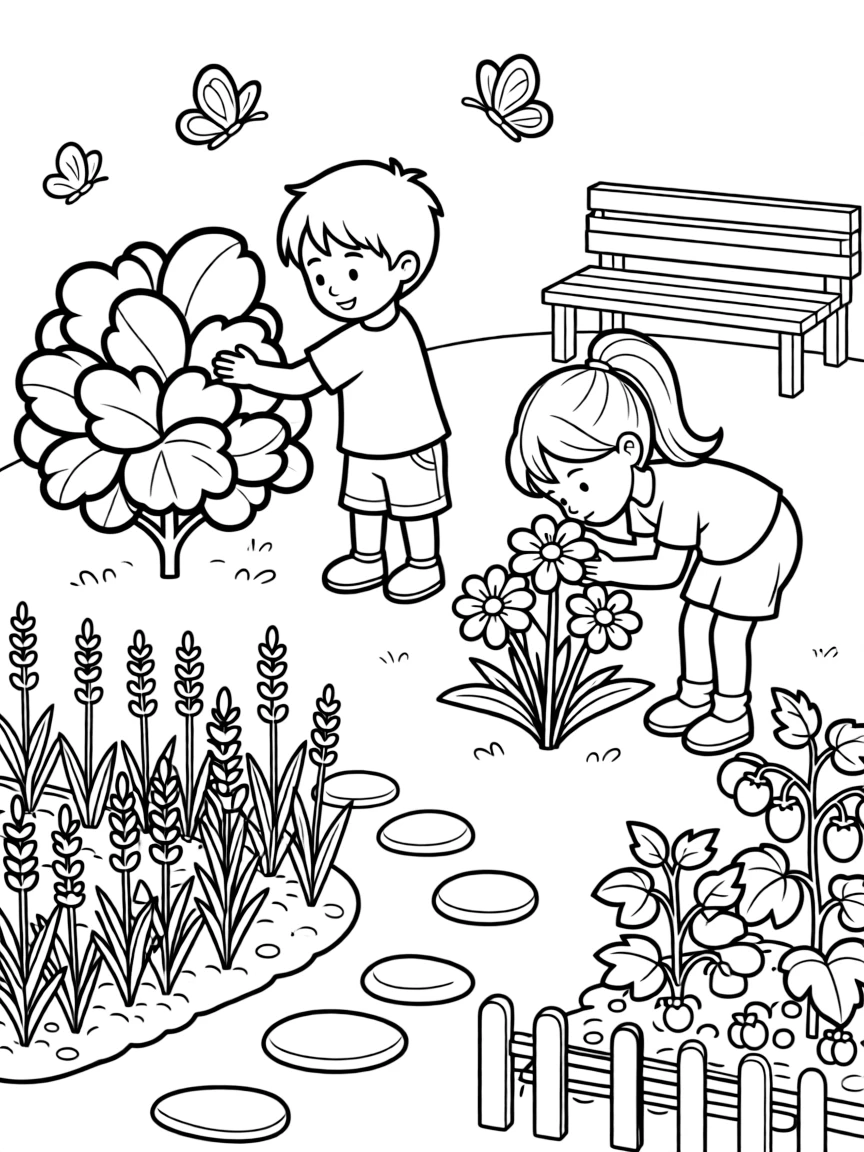 A sensory garden with plants for touch, smell, taste