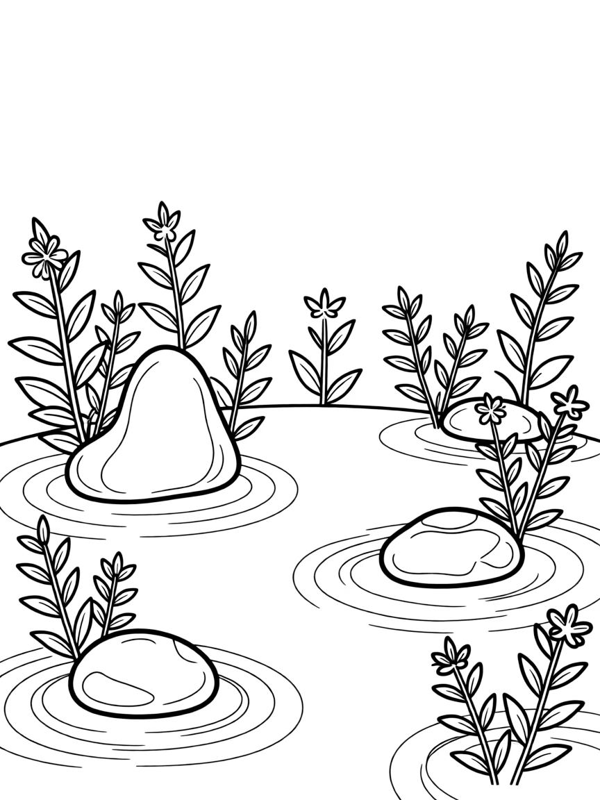 A zen rock garden with minimal, precision-placed plants