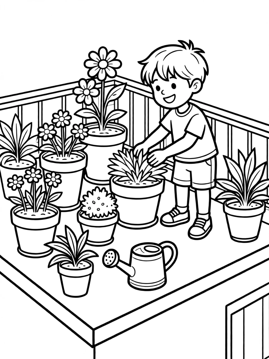A rooftop garden with container plants