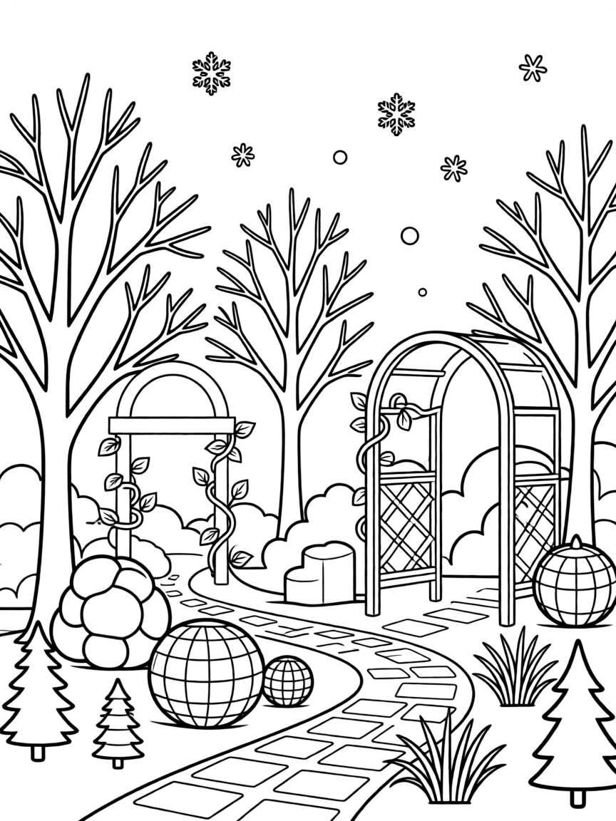 A winter garden with structural plant elements