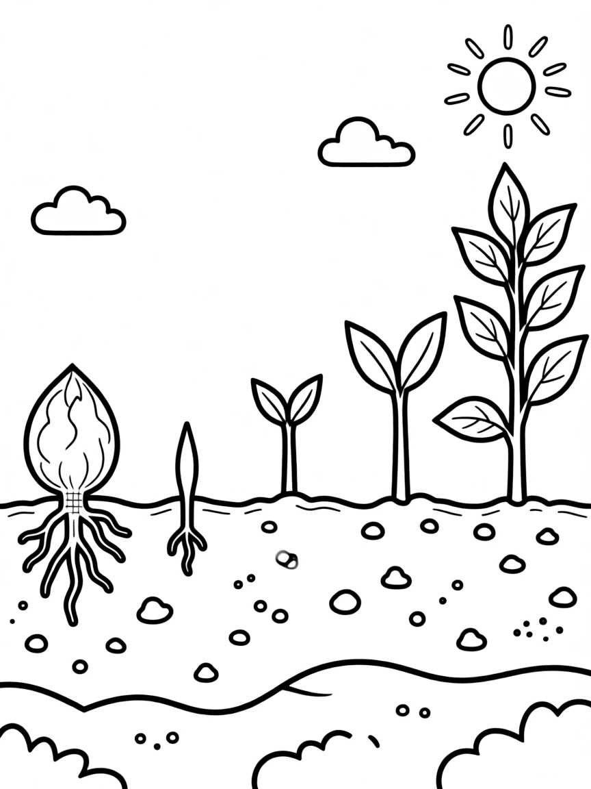 Detailed drawing of plant germination stages