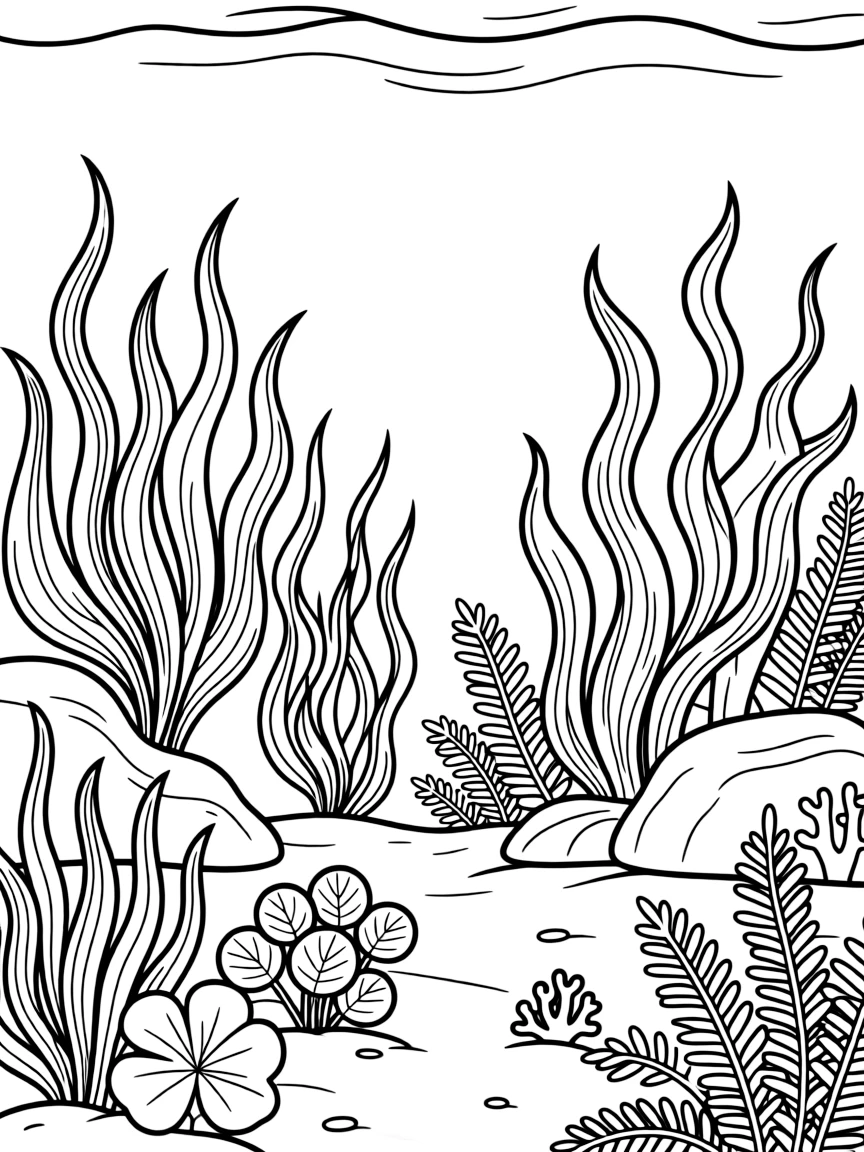 Seaweed and underwater plants in ocean scene