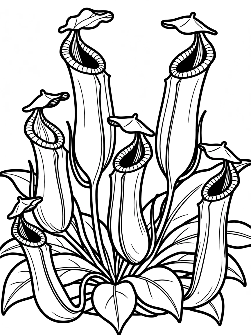 Pitcher plants with their detailed trap structures