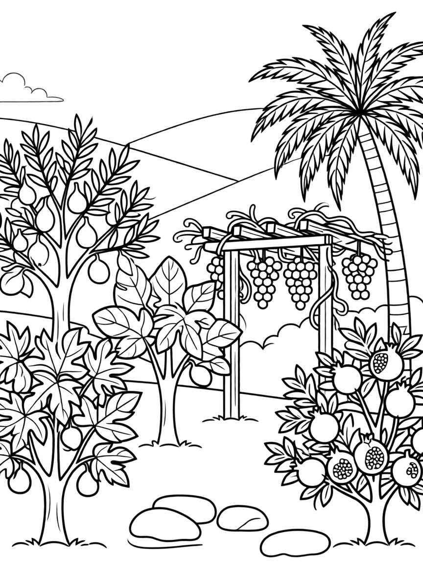 A biblical garden with plants mentioned in scripture