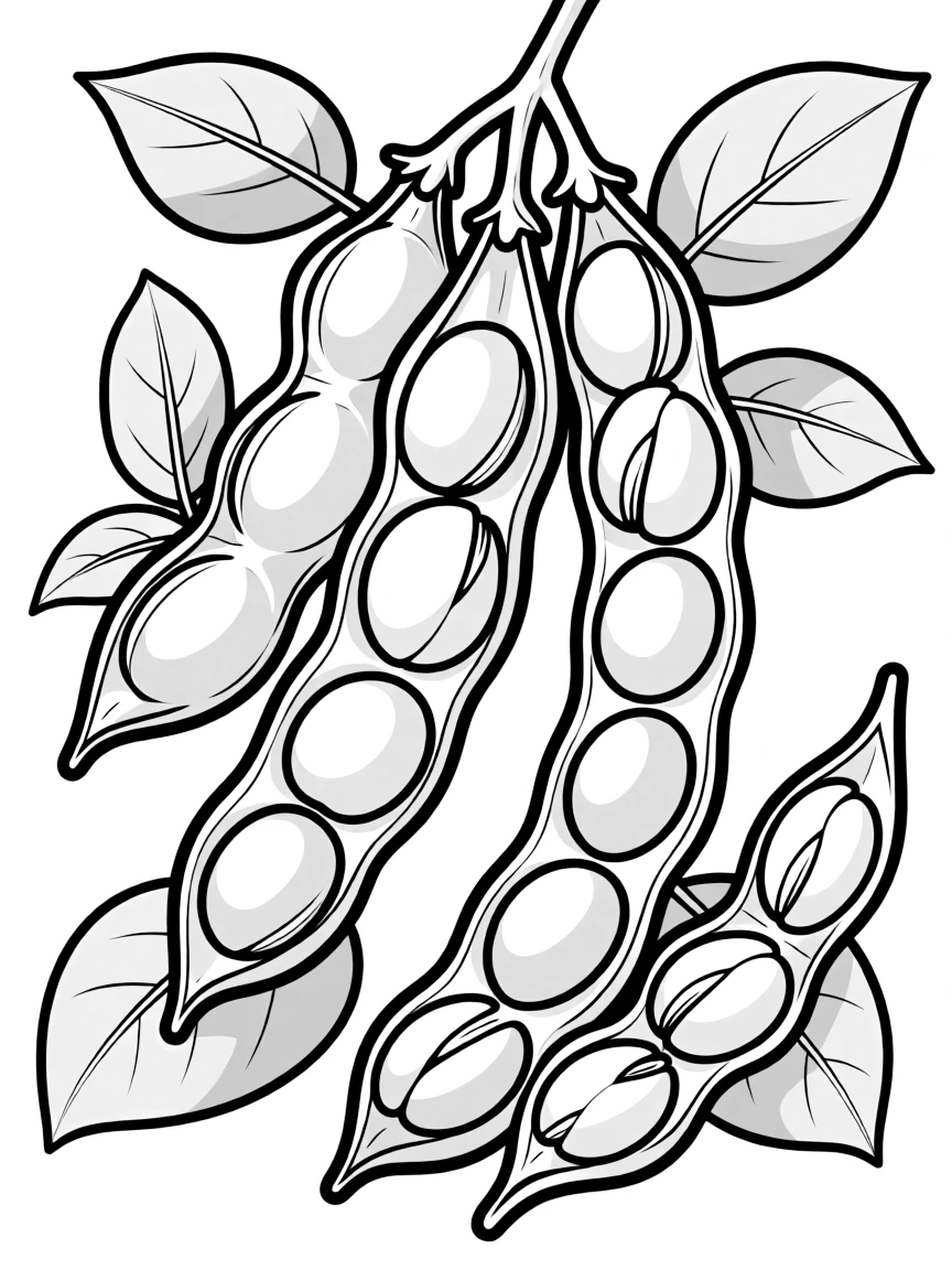 Detailed bean pods showing seeds inside