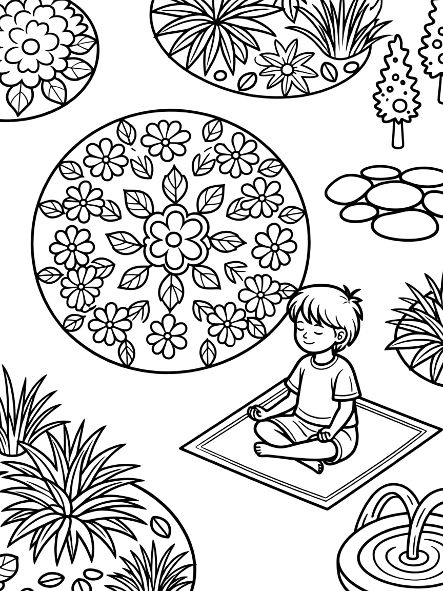 Meditation garden with circular plant arrangements