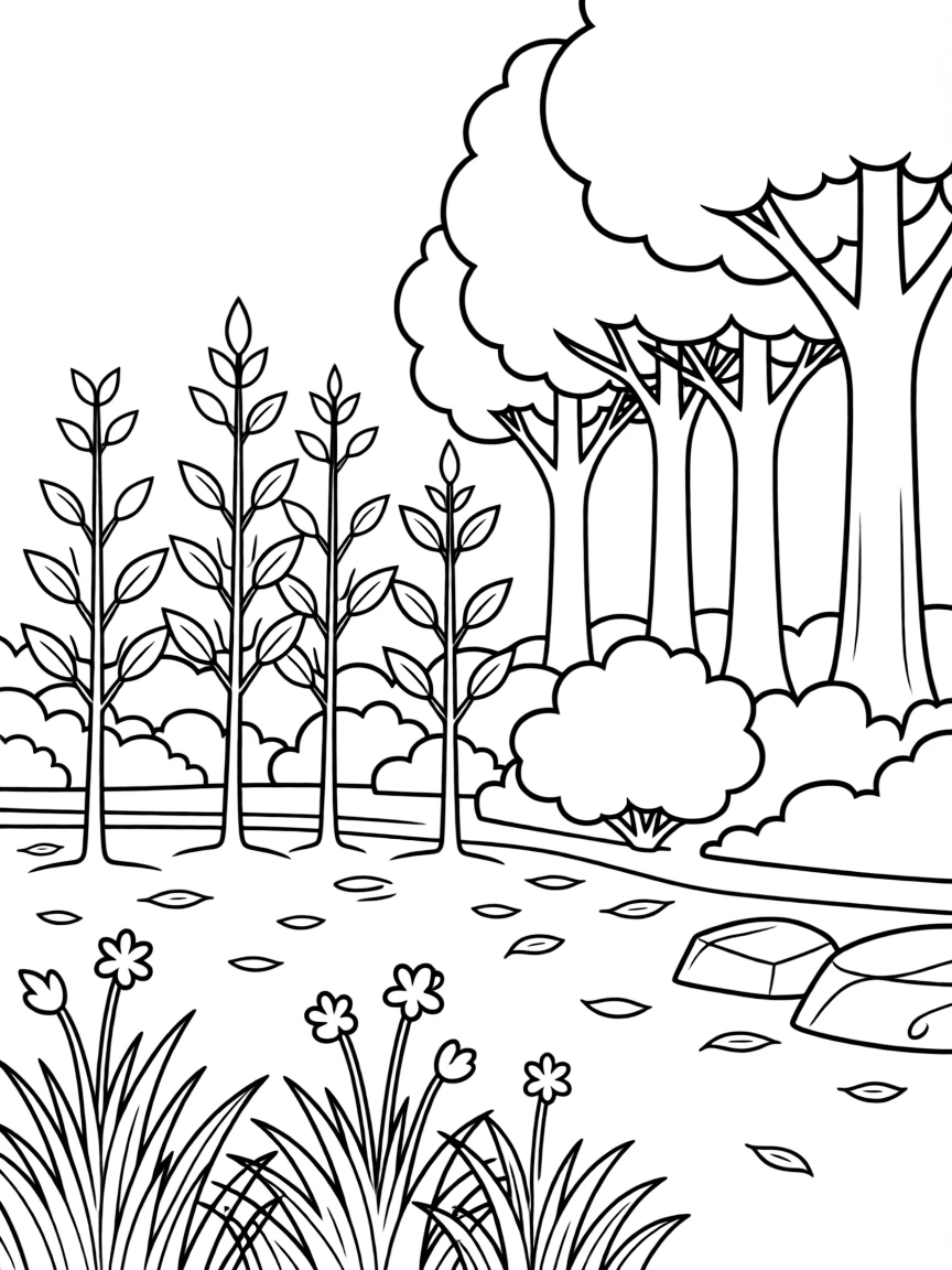 A forest edge showing ecological succession of plants