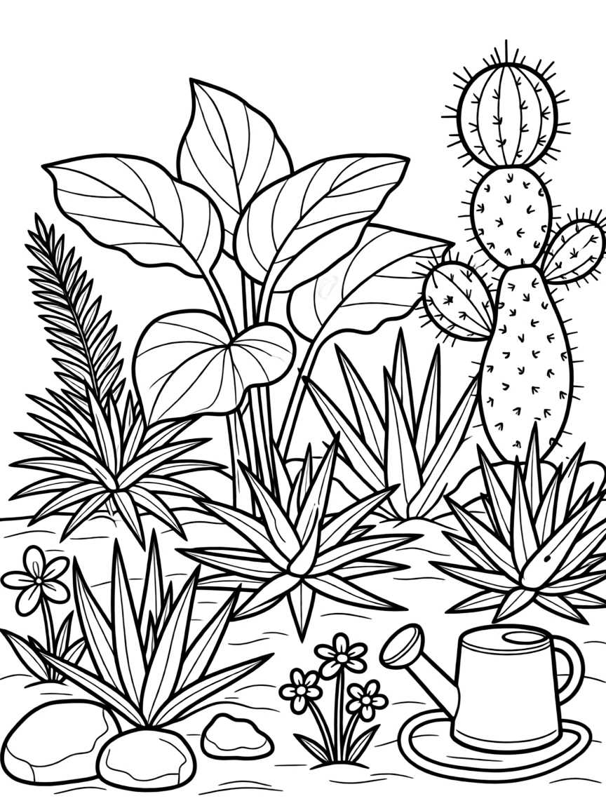 A garden showing drought-resistant plant adaptations